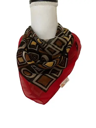 Vintage Charm Vtg Italian Square Scarf with Multi-colored Geometric and Red Edging, 22,5”x22,5”