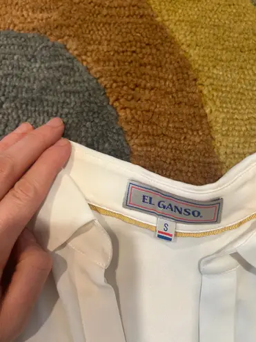 El Ganso Off White Tie Sleeve Sheer Thin Button Down Blouse Top Women’s Small