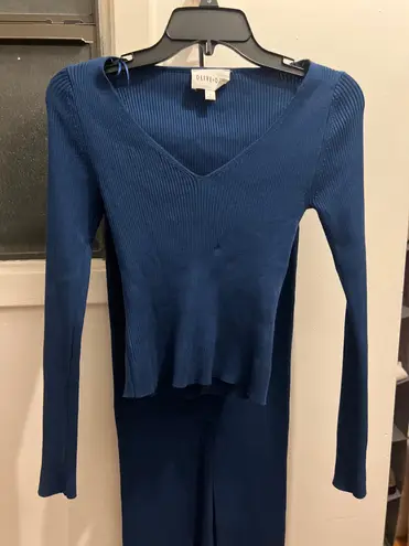 Olive & Oak Blue Pencil Skirt and Top Matching Set Long Sleeve Ribbed Knit Small