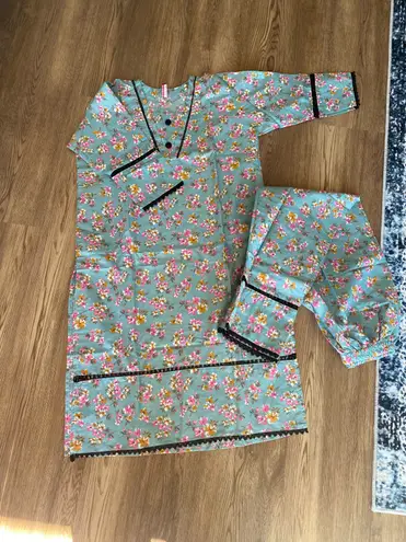 Indian Designer Kurta Palazzo 2pc Set Women Salwar Kameez Ready To Wear Suit Blue Size M