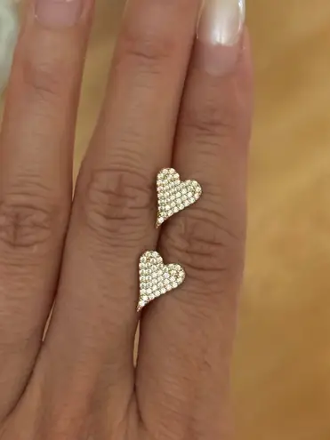 14K Solid Yellow Gold Heart Motif Pave Zircon Earrings Studs