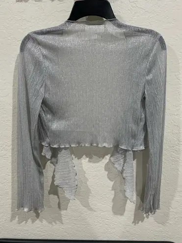 Fashion Magazine Silver Shimmer Long Sleeve Crop Top 