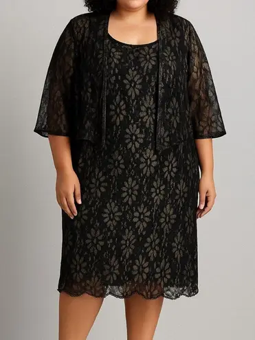 Alex Evenings Black and Gold Lace Two Piece Dress Set NWT Sz 24W