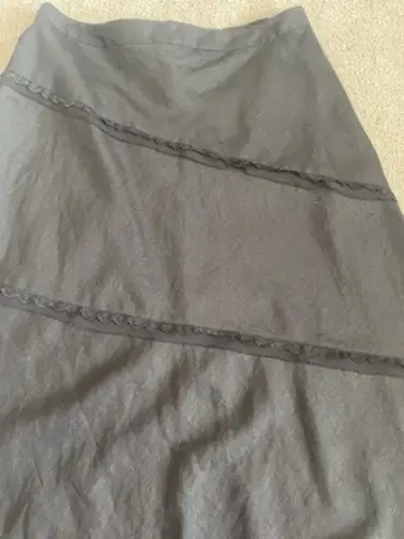 Willi Smith Goth Black Linen Lace Mesh Detail Skirt Women Lagenlook Whimsigoth Witchy SZ 10