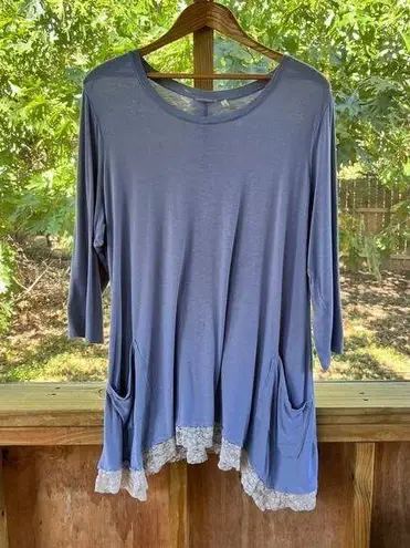 LOGO By Lori Goldstein Logo Lori Goldstein Women's Slate Blue Lace Trim Tunic Top Size 1X