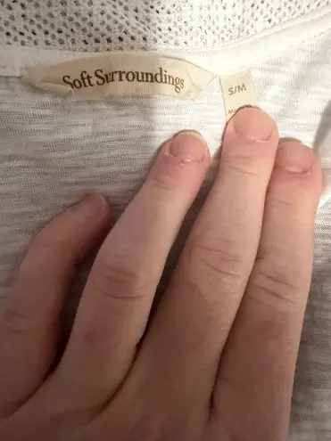 Soft Surroundings White Lace Crochet Caftan Swim Cover-up Poncho w/ Tassels Size S/M.