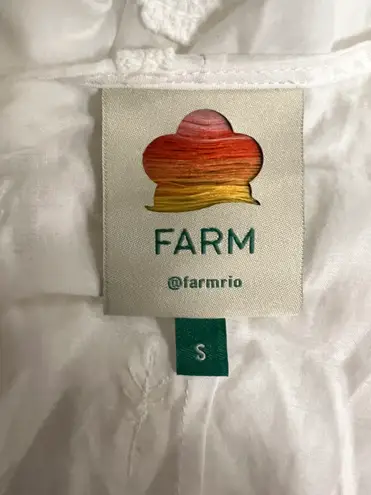 Farm Rio White Gathered Sleeved And Beaded Tassel Tie Front Top