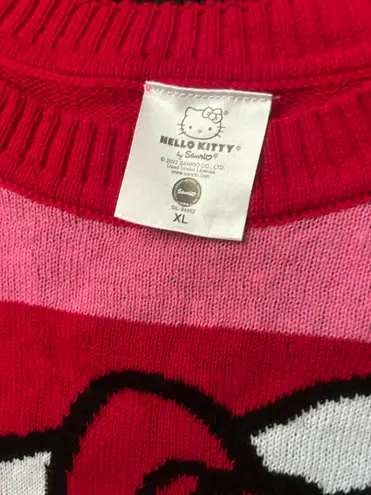 Sanrio Hello Kitty Red and Pink Striped Sweater XL