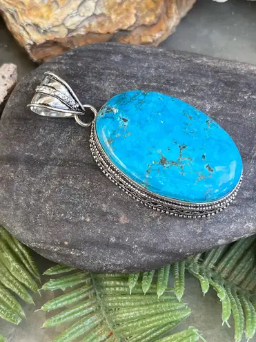 Handmade Large Natural Turquoise Gemstone Sterling Silver Pendant#53