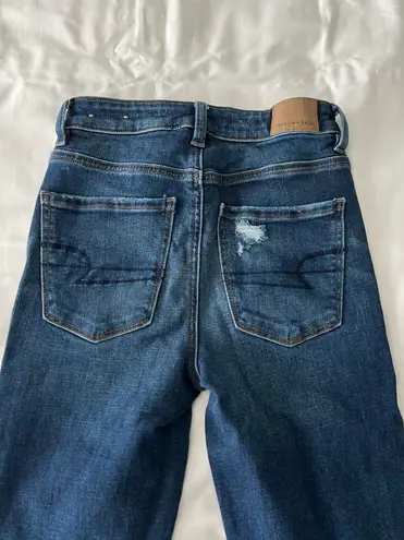 American Eagle Dark Wash Super High-Waisted Destroyed Jeggings