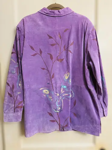 Quacker Factory The  Womens Size 1X Lavender Painted Leather Jacket • Butterflies