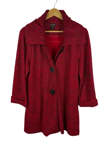 Multiples Textured Button Front Jacket Medium Red Boho Artsy Retro Layering