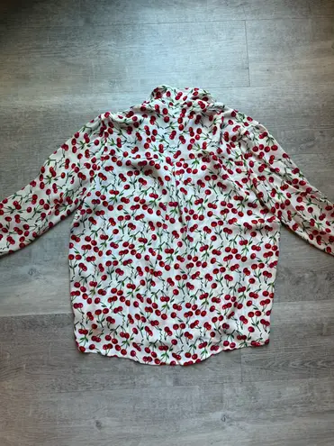 L'Agence L’Agence Nina Cherry Print Silk Button Front Shirt Blouse Size M Long Sleeves - Image 8
