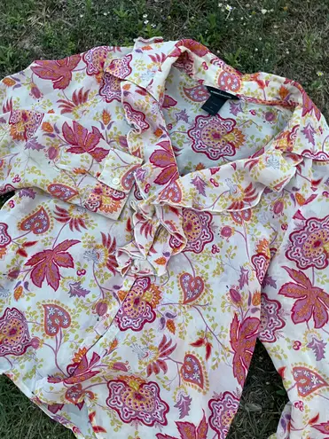 Vtg y2k international silk floral blouse Multi Size M