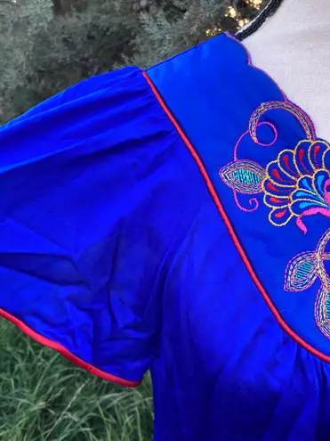 Vanity Fair Vintage 70s 80s Pajamas Pants Short Sleeves M Royal Blue Embroidered