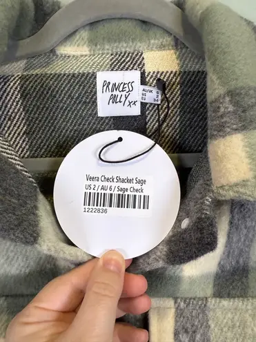 Princess Polly  Veera Shacket Womens‎ Size US 2 Sage Green Plaid Overshirt