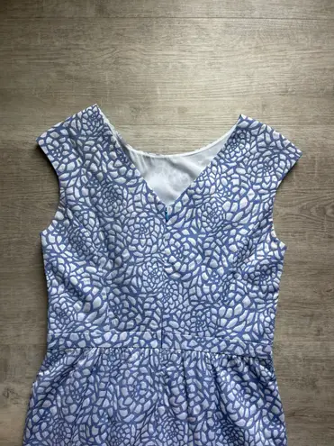 Cynthia Steffe Jasmine Jacquard Blue And White Dress Size 6 Cap Sleeves Retro