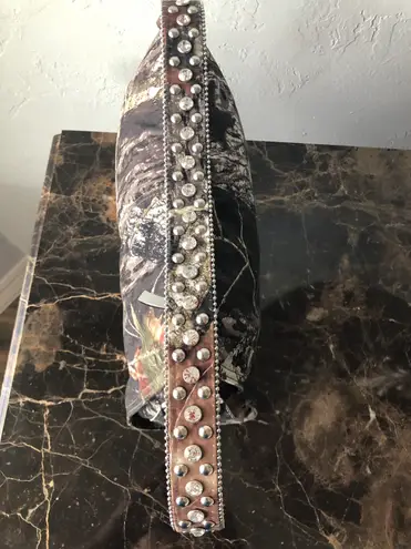 Camouflage Purse With Embellished Crystal Strap Green