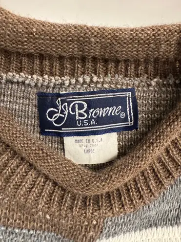 Vtg JJ Browne Patchwork Sweater Large Made in USA 90s Mock Neck Oversized Checkerboard Knit Brown