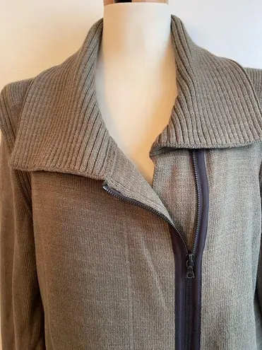Barbara Wells Studio Pittsburgh Green Brown Zip Knit Cardigan Collar Pockets XL