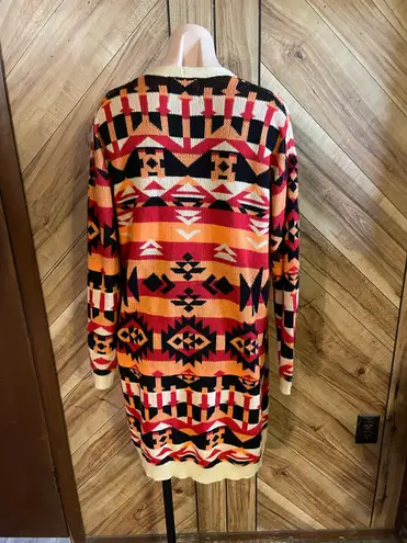 Savanna Jane Aztec Southwestern Long Cardigan Open Front Duster Small Multiple