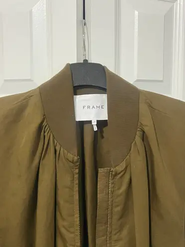 Frame Cinched Zip Up Linen/Cotton Blend Jacket - Deep Army Green (Size L)