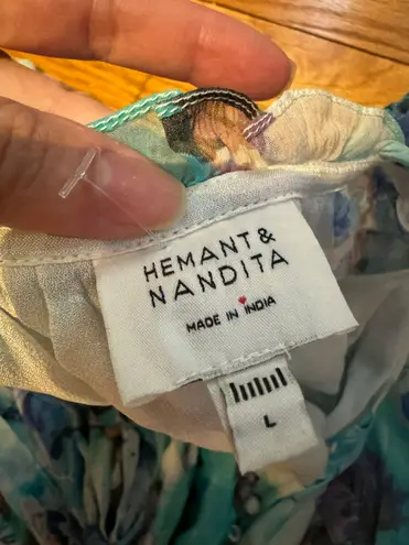 Hemant and Nandita NWOT x Revolve Teien In blue Romper colorful coquette coastal chiffon watercolor floral Print Long Sleeve Shorts