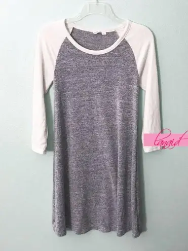 Gap Softspun Raglan T-Shirt Dress Light Grey Beige Heathered Baseball Sweater XS