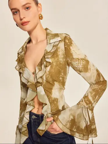 Commense Women's Large Brown Ruffled Modern Vintage