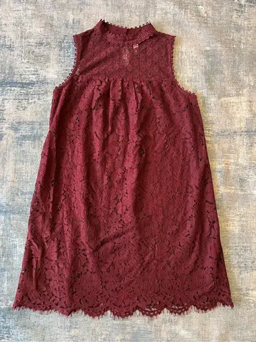 Xhilaration  Maroon Floral Lace Sleeveless Dress Medium