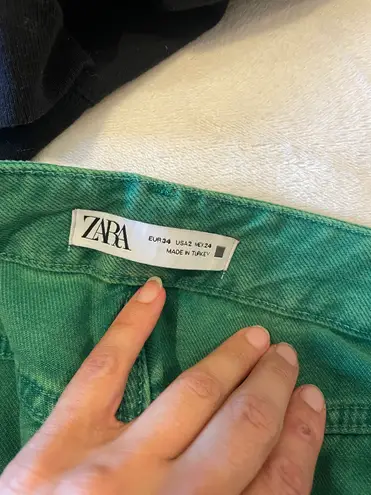 ZARA Green Zipper Jeans