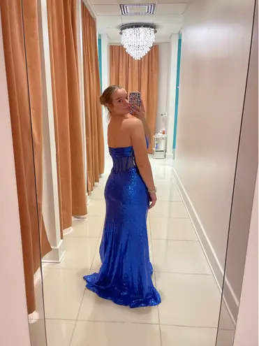 Camille La Vie Blue Sequin Prom Dress