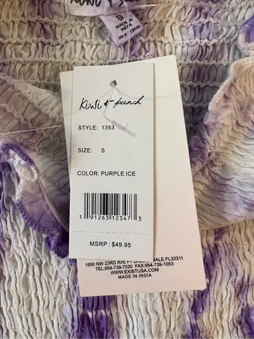 Kiwi + Punch Purple White Tie Dye Short Sleeve Tube Top Small