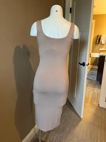 Naked Wardrobe Hourglass Midi Dress Nude Tan Large New