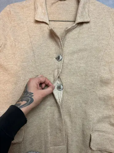 Free People Coat Wool Jacket Topper Long Boho Hippie Winter Button Tan Womens M