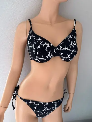 NEW Vintage Carabella Bikini Top Black White Floral Underwire Sz 10 Made Mexico