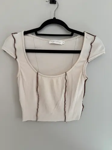 Boutique Contrast Stitch Brown Top Size M