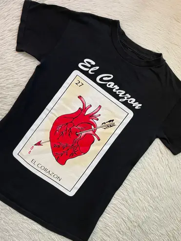 El corazón heart loteria card Mexican bingo graphic tee Black