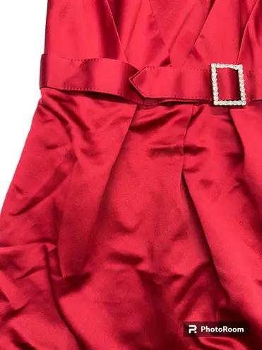 Alfred Angelo Claret Satin Strapless Dress (10)