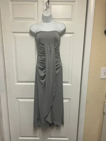 UNBRANDED Gray Strapless Slit Skirt Dress With Cropped Hem Size L