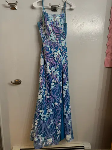 Ellie Wilde  Blue and Purple floral Prom Dress