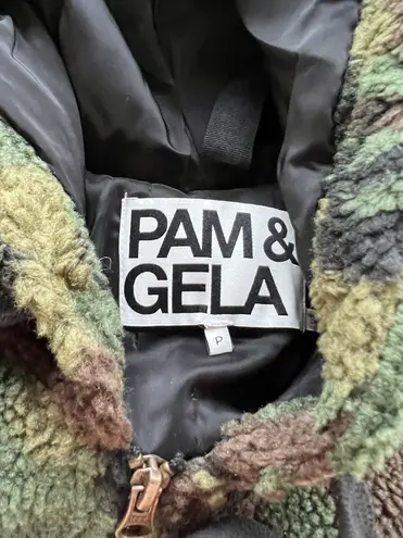 Pam & Gela Faux Sherpa Zip Hoodie in Army Camo