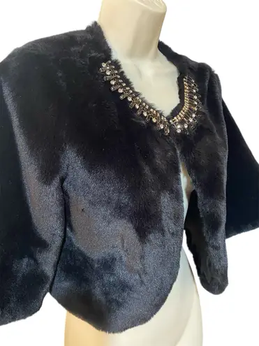 Haani faux fur Cape bat wing bolero black jacket