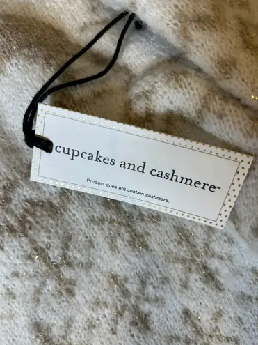 Cupcakes and Cashmere White Cream Turtleneck Reindeer and Snow Gold Embroidered Sweater