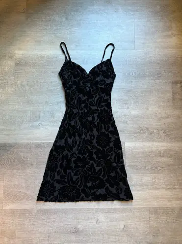 Jill Stuart Vintage Floral Velvet Spaghetti Strap Slip Black Dress Size 4