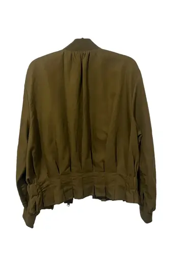 Frame Cinched Zip Up Linen/Cotton Blend Jacket - Deep Army Green (Size L)