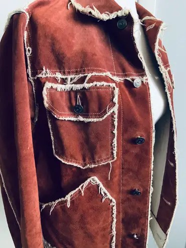 Vintage Bohemian Auburn Red Fringe Leather Jacket Size M