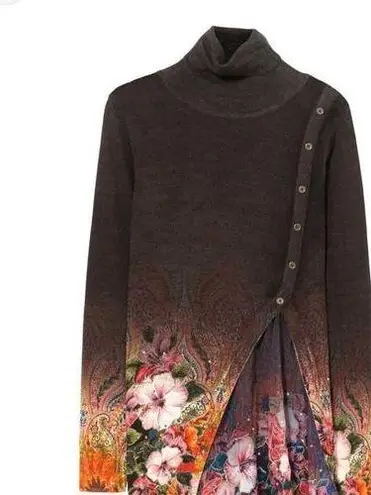Desigual Long Freya Turtleneck Tunic Sweater Knit Chiffon $122 M