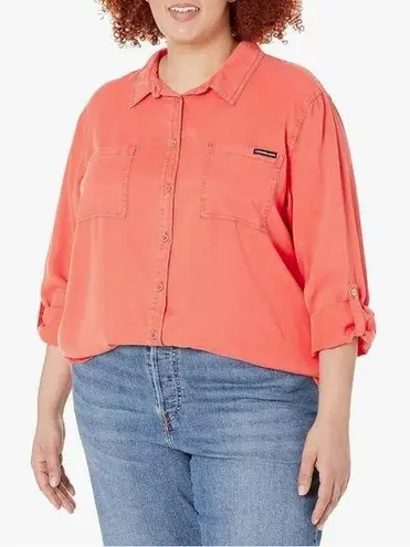 Calvin Klein Jeans Garment Dye Button Front Shirt in Coral, Size 3X NEW w/Tag Pink