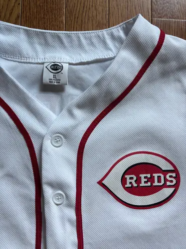 MLB Cincinnati Reds Spencer Steer #7 Printed White and Red  Baseball Jersey  - Image 4